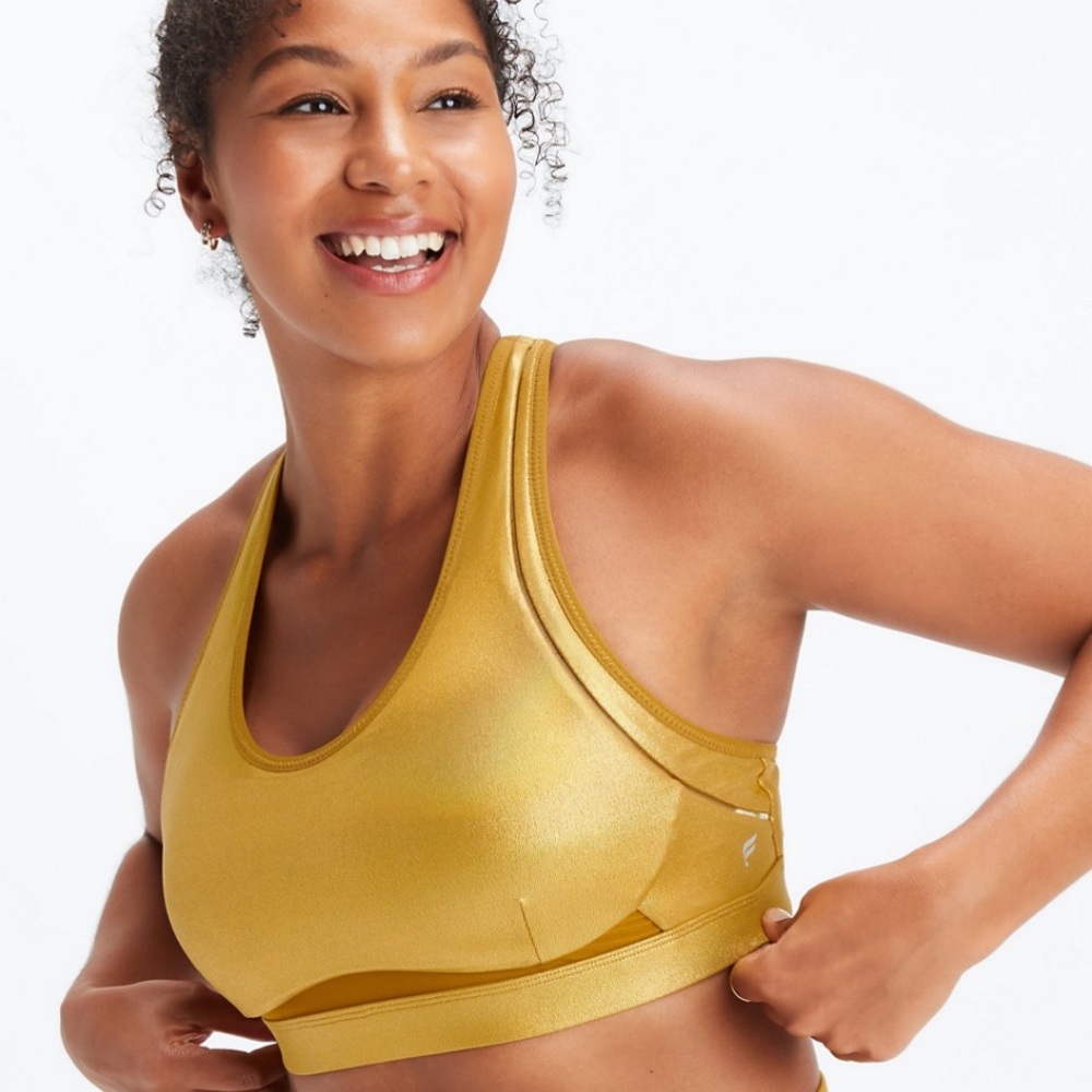 NWOT Fabletics Gold Metallic Sports Bra Size M